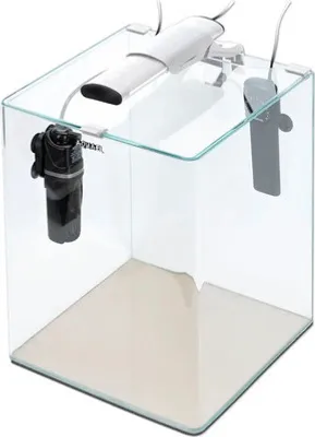 Produktbild von Aquarium OptiBent 20 weiss, ca. 19 l mit LED Beleuchtung, Heizer, Innenfilter und Unterlage, Weißglas Nanoaquarium