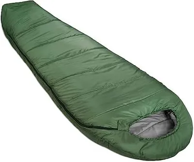 Produktbild von Basics Schlafsack für kaltes Wetter, zum Camping und Wandern, leicht, Mumienschlafsack, Olivgrün