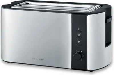 Produktbild von Langschlitztoaster 4 Scheiben SEVERIN AT 2590 Röstaufsatz integriert Automatik AT 2590 aus Edelstahl, gebürstetschwarzsilber Toaster Toaster 2 Scheiben Toaster Edelstahl Toaster Mit Brötchenaufsatz