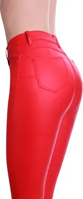 Produktbild von topschuhe24 2354 Damen Skinny Hose Lederoptik High Waist , Farbe:Rot, Größe:42 EU