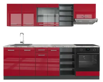 Zdjęcie produktu dla Zabudowa kuchenna Vicco R-Line Czerwony wysoki połysk/antracyt 240 cm , BP Marmur, Model 43060