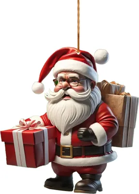 Produktbild von Weihnachtsschmuck aus Acryl: 2D-Weihnachtsmann auf Fahrrad, lustige Weihnachtsfigur mit Geschenkbox, ideal für Weihnachtsbaumschmuck, Auto- und Spiegeldekoration.