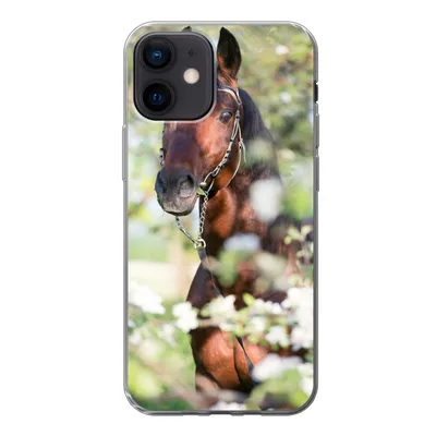 Produktbild von MuchoWow® Handyhülle Schutzhülle Hülle für iPhone 12 Pferde - Blüte - Frühling - Tiere Silikon Softcase Handy Hülle - Schutzhülle