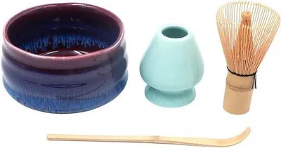 Image de Ensemble pour la cérémonie du thé japonaise comprenant un bol, un support et une cuillère en bambou