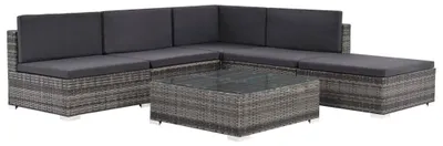 Immagine prodotto di set 6 pezzi da giardino con cuscini in poly rattan grigio