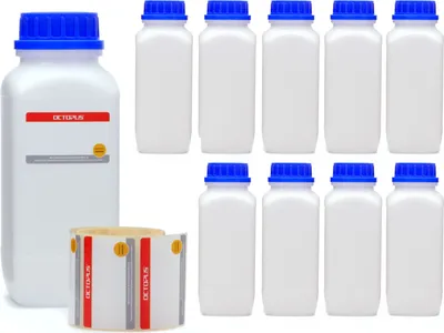 Produktbild von 10x 1000 ml Weithals-Flasche mit blauem Deckel, naturfarben, vierkant, G 54