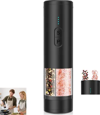 Produktbild von 2-in-1 elektrische Salz- und Pfeffermühle, einstellbares Keramikmahlwerk, LED-Anzeige, wiederaufladbar via USB, automatische Gewürzmühle, Geschenkidee