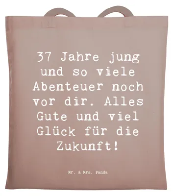 Produktbild von Mr. & Mrs. Panda Stoffbeutel Spruch 37. Geburtstag Abenteuer - Braun Pastell - Geschenk, Tasche, Alter, Happy Birthday, Jutebeutel, liebevoll, Geburtstagsspruch, Tote Bag