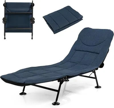 Imagen del producto de Cama para carpas, cama para pesca resistente hasta 200 kg, cama de camping plegable con respaldo ajustable en 6 posiciones y patas grandes antideslizantes, cama plegable para pesca y camping