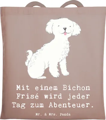 Produktbild von Mr. & Mrs. Panda canvas tasche Bichon Frisé Abenteuer - Braun Pastell - Geschenk, Hunderassen, Pflege, Tote Bag, Shopping, Haustier, Jutebeutel, Magie, Hundeliebhaber