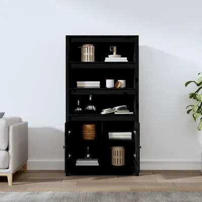 Produktbild von Highboard Schwarz 80x35x154 cm Massivholz Kiefer