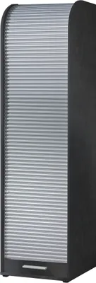 A product shot of a tall, narrow cabinet with a roll-top door.
