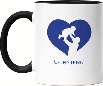 Produktbild von Weltbester Papa Tasse Schwarz Spruch Herz Vatertag Geschenkidee Bester Papa Dad