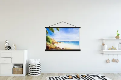 Produktbild von MuchoWow® Textilposter Meer - Strand - Berge 120x80 cm mit schwarzem Rahmen - Wanddeko