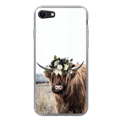 Produktbild von MuchoWow® Handyhülle Schutzhülle Hülle für iPhone 7 Schottischer Highlander - Blumen - Tiere Silikon Softcase Handy Hülle - Kartenhalter