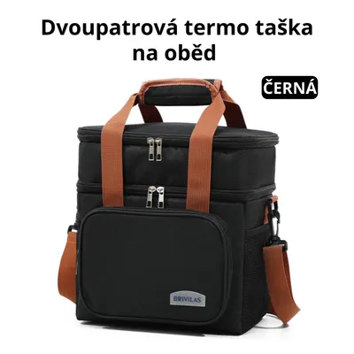 Obrázek produktu pro Dvoupatrová termo taška na oběd – velká izolační chladicí taška 25L, voděodolná & nepropustná – do práce, školy, na piknik & cestování – černá