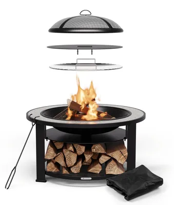 Zdjęcie produktu dla Blumfeldt Ognisko ogrodowe – wielofunkcyjna misa ogniowa 3 w 1 (ognisko, stół, grill) z osłoną przeciwpożarową, rusztem, szufelką, osłoną przeciwiskrową, osłoną przeciwdeszczową – idealna jako beczka na ogień