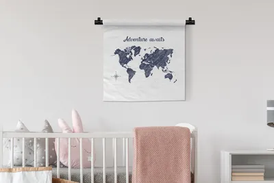 Produktbild von MuchoWow® Wandteppich Wandbehang Weltkarte - Zitat - Blau 60x60 cm Tapisserie Dekoration Wandtuch - Dekorationen - Wand Decke