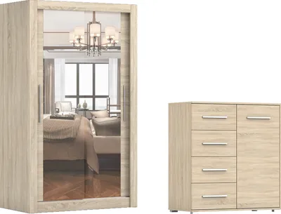 Produktbild von 2er-Set Schwebetürenschrank Schrank Kleiderschrank MILAN 120cm mit Spiegel und FRIDA Frida 01 Mini, Breite: 90 cm, Farbe: SONOMA/SONOMA