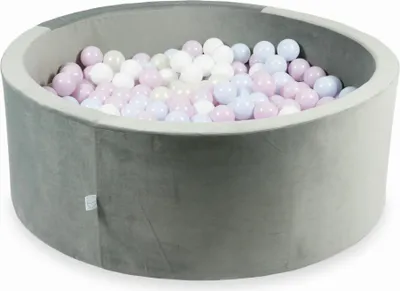 Produktbild von Bällebad 500 Teile 110x40 Samtgrau: Hellrosa Perle, Hellblau Perle, Opaleszenz, Weiß