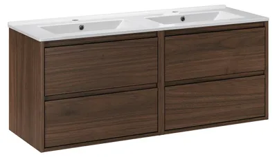 Produktbild von Doppelwaschtisch 121cm Edmé mit 4 Schubladen, Dunkles Holzoptik