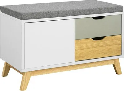 Image de SoBuy FSR92-W Banc de rangement Entrée Sideboard Armoire à chaussures Banc confortable avec coussin rembourré, 2 tiroirs et 1 porte - 80 x 38 x 51 cm