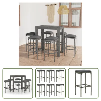 Produktbild von The Living Store 7-tlg. Gartenbar-Set mit Kissen Poly Rattan Grau