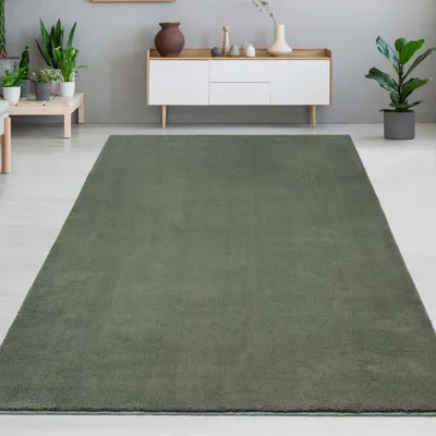 Zdjęcie produktu dla Dywan do salonu w kolorze zielonym - komfort z puszystym gładkim wzorem Rozmiar - 140 x 200 cm