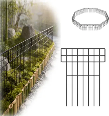 Produktbild von XINZI Gartenzaun Steckzaun Metall, Mobiler, flexibel kombinierbar, Steck- und Verbindungsdesign Bordüre für Hof & Terrasse, 10 P (Flachnetz)