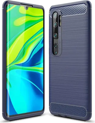 Image de Coque de protection pour téléphone, compatible avec Xiaomi Mi Note 10, finition carbone, couleur bleue