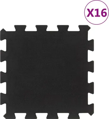 Produktbild von Möbel Bodenfliesen aus Gummi 16 Stk. Schwarz 16 mm 30x30 cm - Bodenschutzmatten 155671