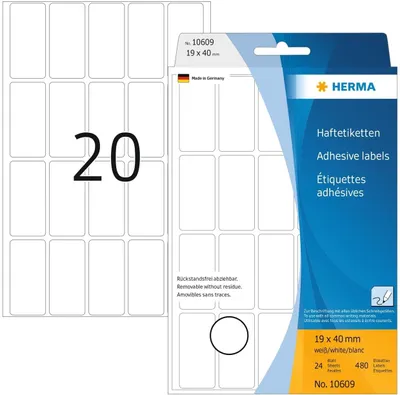 Produktbild von Vielzwecketikett 19x40mm ablösbar weiß VE=10x480 Etiketten