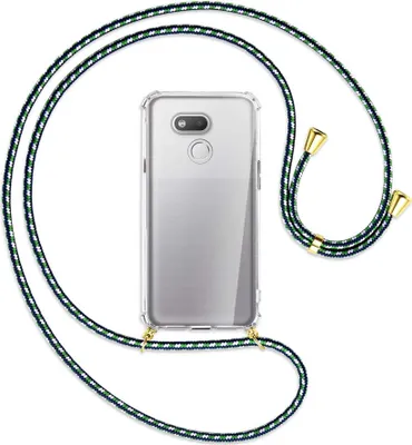 Produktbild von Handykette Backcover-Schutzhülle mit Band (Metall goldfarben) für HTC Desire 12s - grün/blau/weiß