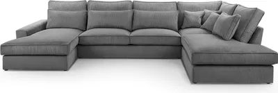 Zdjęcie produktu dla BETTSO Sofa narożna Duża sofa w kształcie litery L Zestaw narożny Sofa narożna z poduszkami i podłokietnikami z tkaniny sztruksowej VELENTINO Ciemnoszary lewy