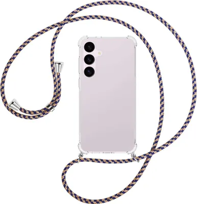 Produktbild von Handykette Backcover-Schutzhülle mit Band (Metall silberfarben) für Samsung Galaxy S24 Plus - blau+beige