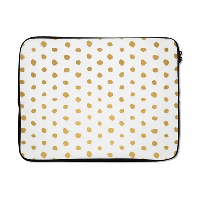 Produktbild von MuchoWow® Laptop Hülle 15 Zoll Gold - Weiß - Tupfen - Muster Laptoptasche - Laptoptasche - Sleeve - Rundum-Schutz