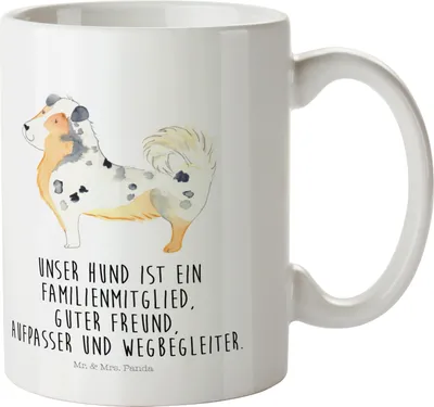 Produktbild von Mr. & Mrs. Panda Mehrwegbecher Hund Australien Shepherd - Weiß - Geschenk, Familienhund, Kunststoffbecher, Sprüche, Plastikbecher, Haferl, Spruch, Trinklernbecher, Pott