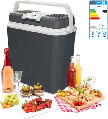 Produktbild von Fiqops Kühlbox 24 Liter 12V 230V Thermobox Warmhaltebox Thermokorb WÄRMT KÜHLT Elektrische Kühlbox für Auto Boot Camping A++ mit ECO-Modus Mini-Kühlschrank Kühltasche