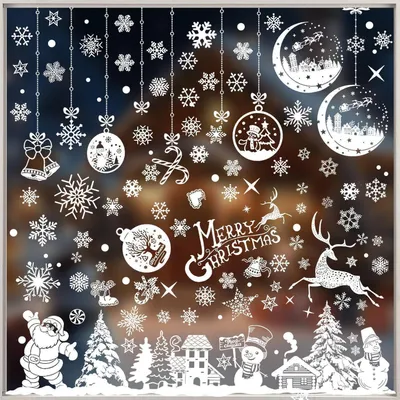 Image de Décorations de Noël pour fenêtres, 462 pièces, réutilisables, en PVC blanc, pour la décoration de Noël