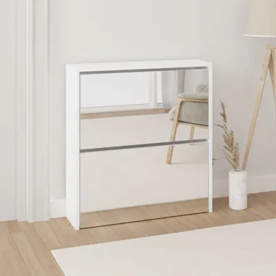 Produktbild von "im Angebot" Schuhschrank mit Spiegel 2 Fächer Hochglanz-Weiß 63x17x67 cm - Schuhregale CC15386