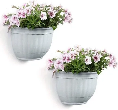 Obrázek produktu pro Keramické závěsné svítidlo, 21 cm, šedé, sada 2 ks, závěsná květinová váza, nástěnný květináč na bylinky, kaktusy, rostliny, do zahrady, na balkon, do dvora, venku, jako dekorace, dárek
