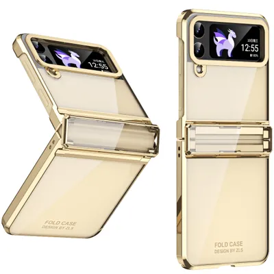 Obrázek produktu pro Pouzdro pro Samsung Galaxy Z Flip 4 5G Ultratenké pokovování průhledné pouzdro s ochranou pantu Zlato