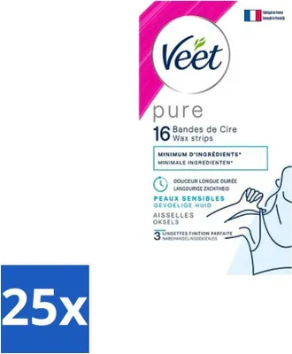 Image de Veet - Bandes à épiler - Aisselles - Hypoallergénique Minima - 16 bandes - Pack avantage - 25 pièces