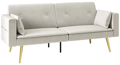 Immagine prodotto di Divano letto - 2 posti - Schienale regolabile - Rivestimento in velluto - Tasca laterale - Beige
