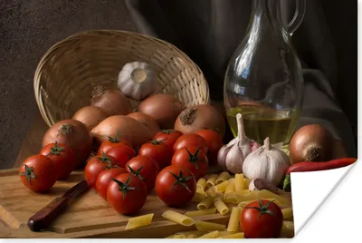 Produktbild von MuchoWow® Poster Schneidebrett - Gemüse - Stillleben - Pasta - Aus - Tomate - Schneidebrett 120x80 cm - Bilder