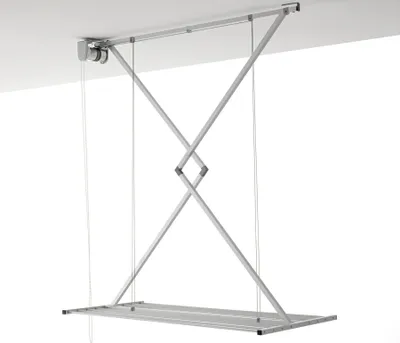Produktbild von Decke Wäscheständer, vertikaler Wäscheständer für Decke, höhenverstellbar und verschließbar Wäscheleine für drinnen und draußen in Aluminium und Stahl, Foxydry Mini 120