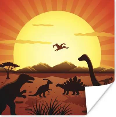 Produktbild von MuchoWow® Poster Dino - Sonne - Natur - Zeichnung - Kinder - Jungen 75x75 cm - Wand Dekoration