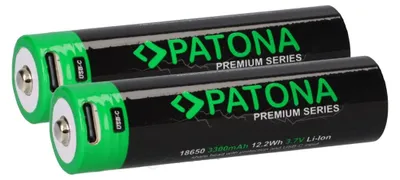 Produktbild von 2x PATONA Premium 18650 Zelle Li-Ion Akku + USB-C Input 3,7V 3300mAh