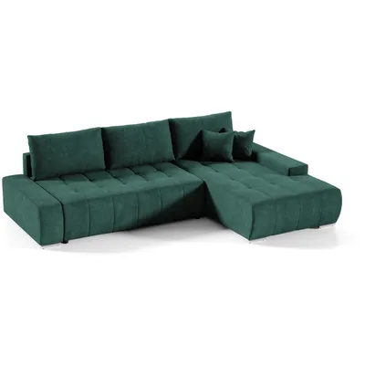 A green sectional sofa shown from a diagonal angle against a white background.