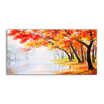 Produktbild von Coloray Glasbild 140x70  Wandbild Glasbilder Landschaft Herbst Bäume Wald Wasser